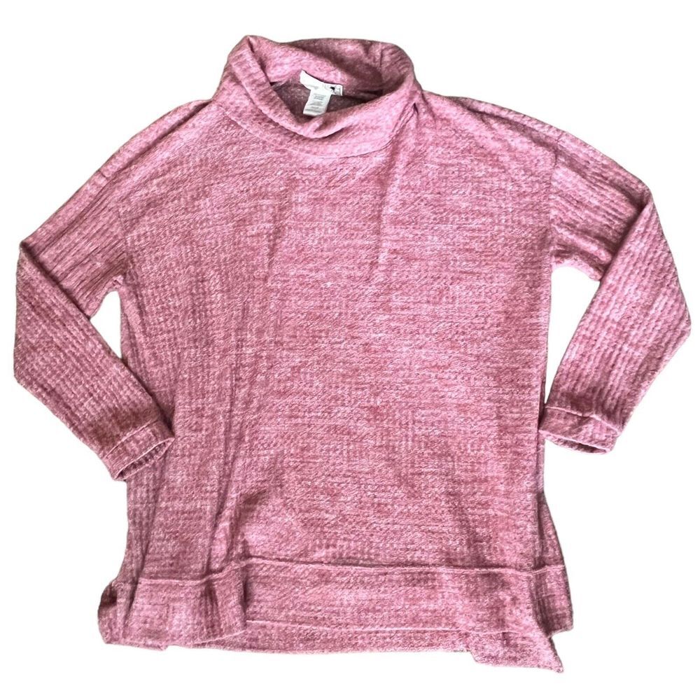 Everleigh‎ Sweater Women’s Size XS Cowl Neck Tunic Top Mauve Long Sleeve Waffle - Picture 2 of 9